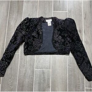 Vintage Scott McClintock Jacket Womens 4 Black Velvet Floral Sequin Trim Bolero